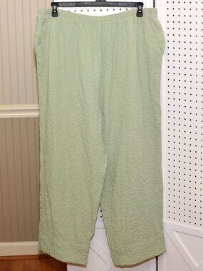 Plus Size 20W Vintage Tradition Sage Green Crinkle Wide Leg Pull-On Pants